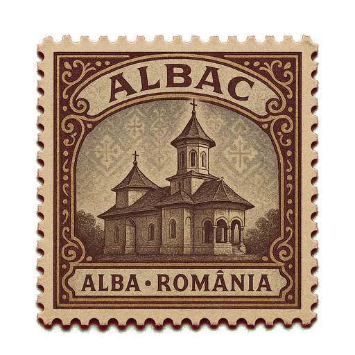 Ilustrație tip timbru: Mănăstirea Albac