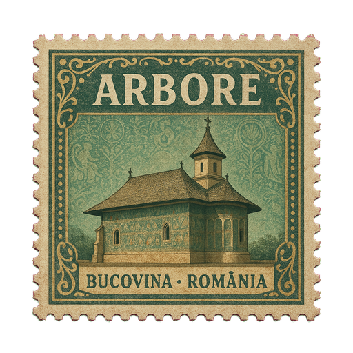Ilustrație tip timbru: Mănăstirea Arbore