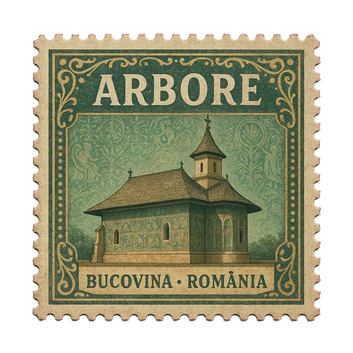 Ilustrație tip timbru: Mănăstirea Arbore