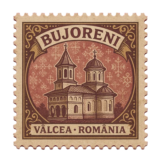 Ilustrație tip timbru: Mănăstirea Bujoreni