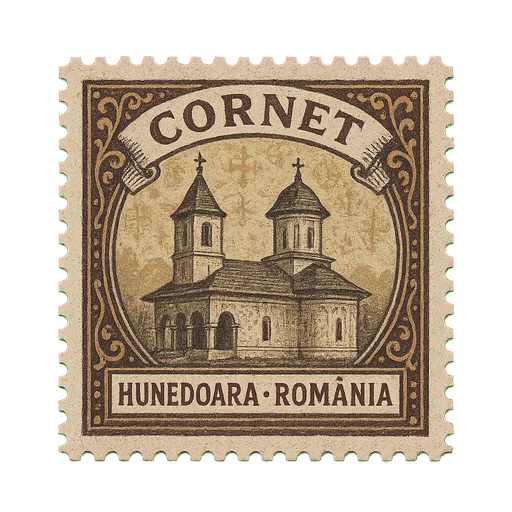 Ilustrație tip timbru: Mănăstirea Cornet