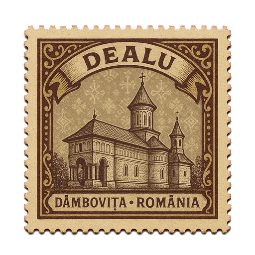 Ilustrație tip timbru: Mănăstirea Dealu