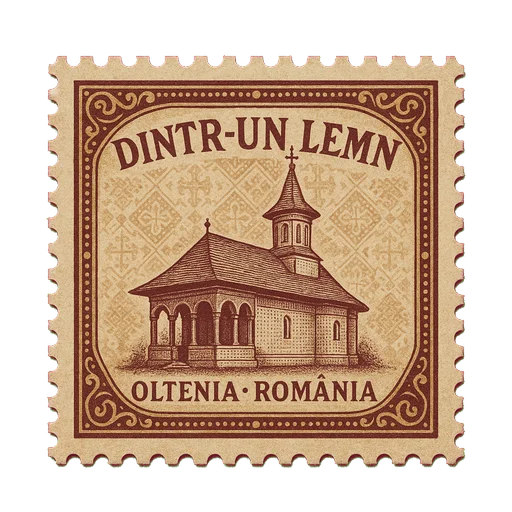 Ilustrație tip timbru: Mănăstirea Dintr-un Lemn
