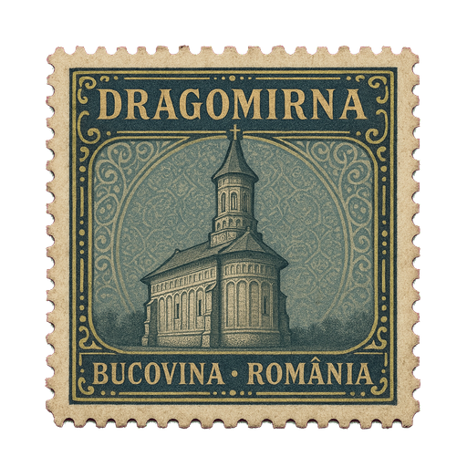 Ilustrație tip timbru: Mănăstirea Dragomirna