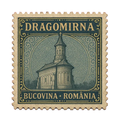 Ilustrație tip timbru: Mănăstirea Dragomirna