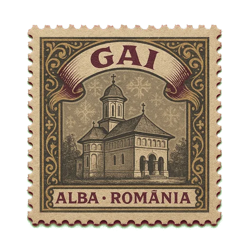 Ilustrație tip timbru: Mănăstirea Gai