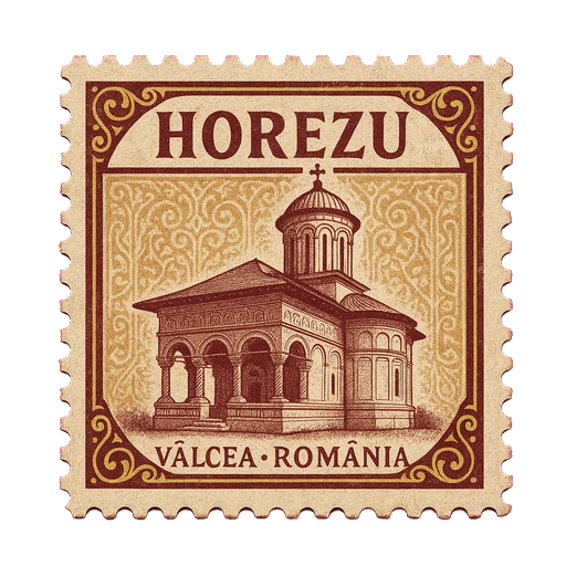 Ilustrație tip timbru: Mănăstirea Horezu