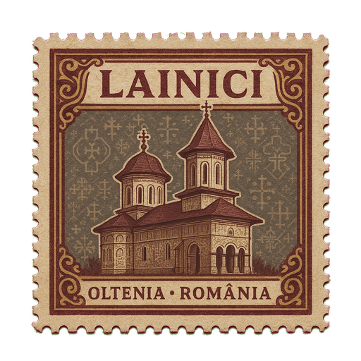 Ilustrație tip timbru: Mănăstirea Lainici