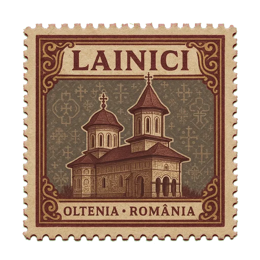 Ilustrație tip timbru: Mănăstirea Lainici