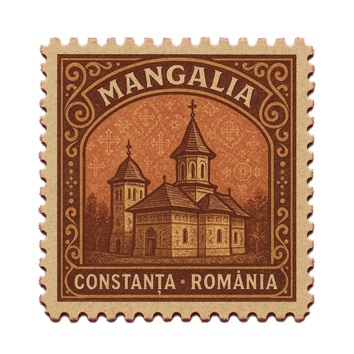 Ilustrație tip timbru: Mănăstirea Mangalia