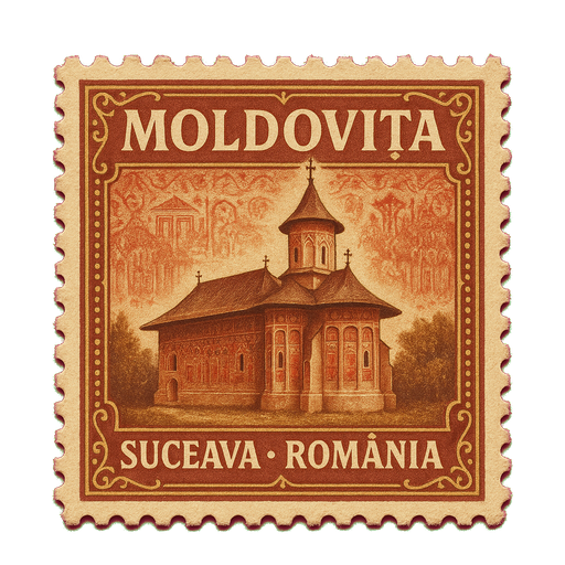 Ilustrație tip timbru: Mănăstirea Moldovița