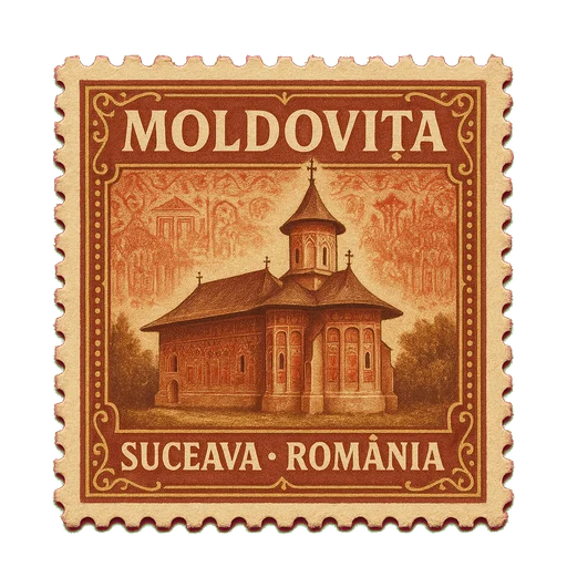Ilustrație tip timbru: Mănăstirea Moldovița
