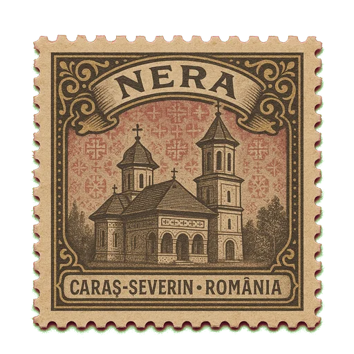 Ilustrație tip timbru: Mănăstirea Nera