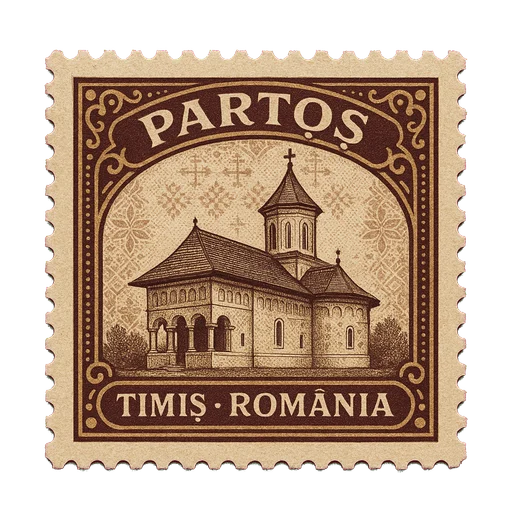 Ilustrație tip timbru: Mănăstirea Partoș