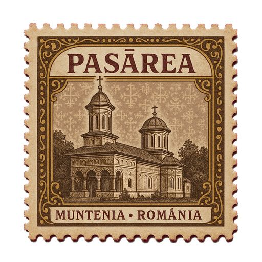 Ilustrație tip timbru: Mănăstirea Pasărea