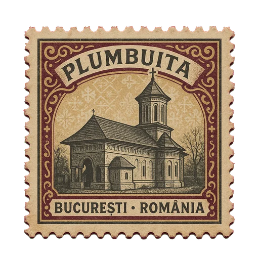 Ilustrație tip timbru: Mănăstirea Plumbuita