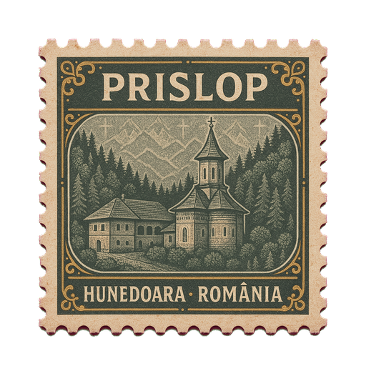 Ilustrație tip timbru: Mănăstirea Prislop