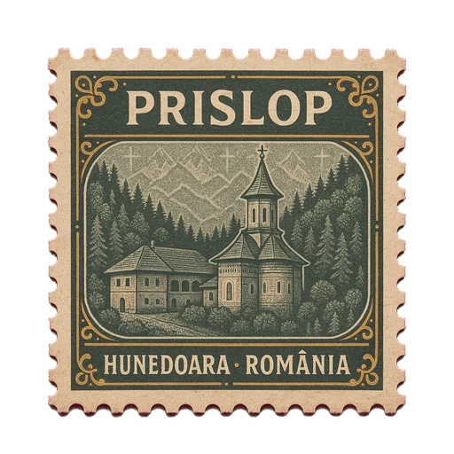 Ilustrație tip timbru: Mănăstirea Prislop