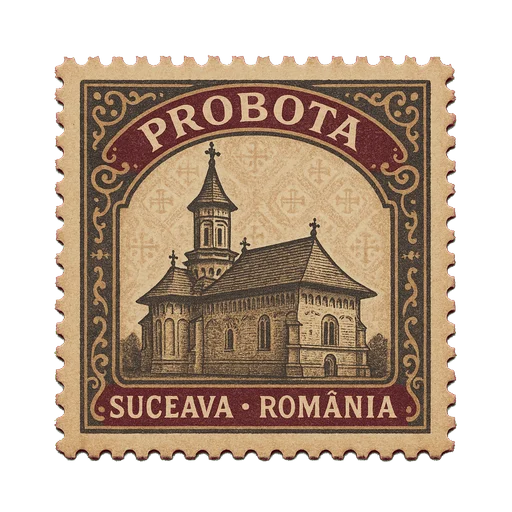 Ilustrație tip timbru: Mănăstirea Probota