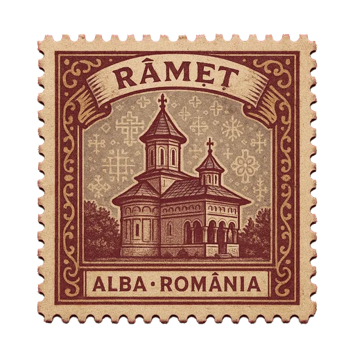 Ilustrație tip timbru: Mănăstirea Râmeț