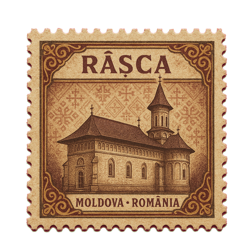 Ilustrație tip timbru: Mănăstirea Râșca