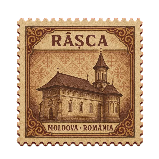 Ilustrație tip timbru: Mănăstirea Râșca