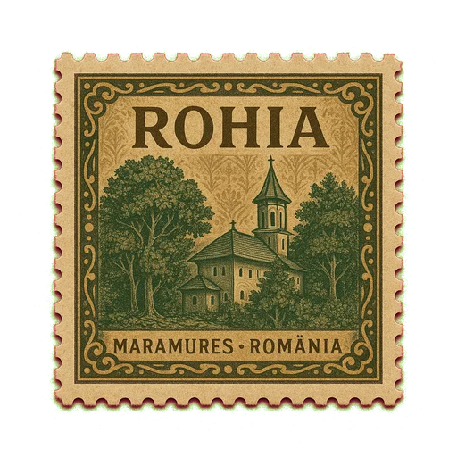 Ilustrație tip timbru: Mănăstirea Rohia