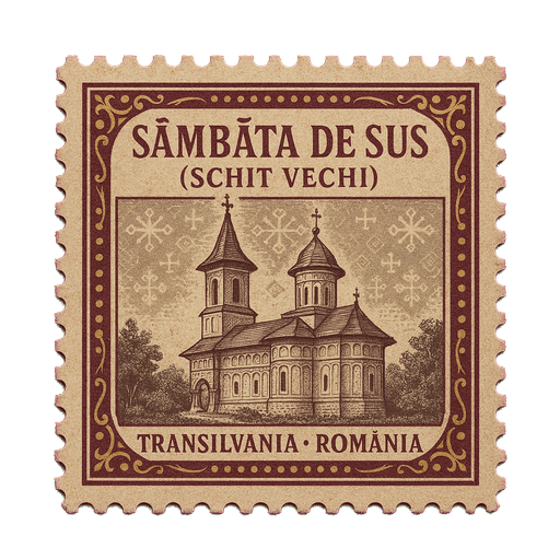 Ilustrație tip timbru: Mănăstirea Sâmbăta de Sus (schit vechi)