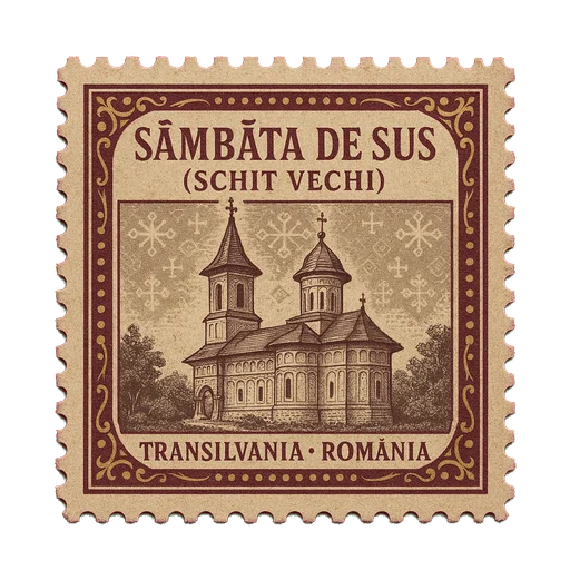 Ilustrație tip timbru: Mănăstirea Sâmbăta de Sus (schit vechi)