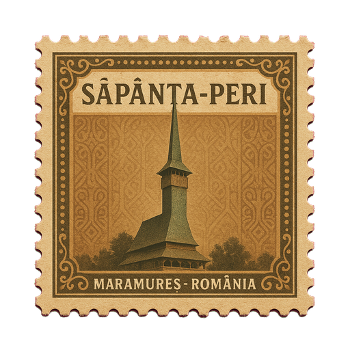 Ilustrație tip timbru: Mănăstirea Săpânța-Peri
