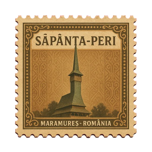Ilustrație tip timbru: Mănăstirea Săpânța-Peri