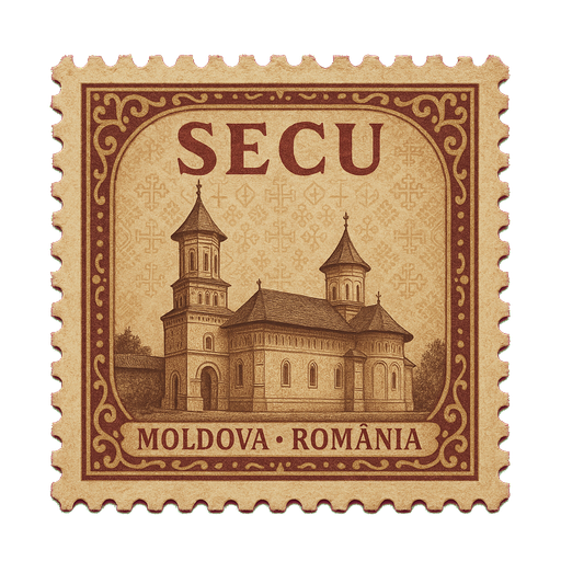 Ilustrație tip timbru: Mănăstirea Secu