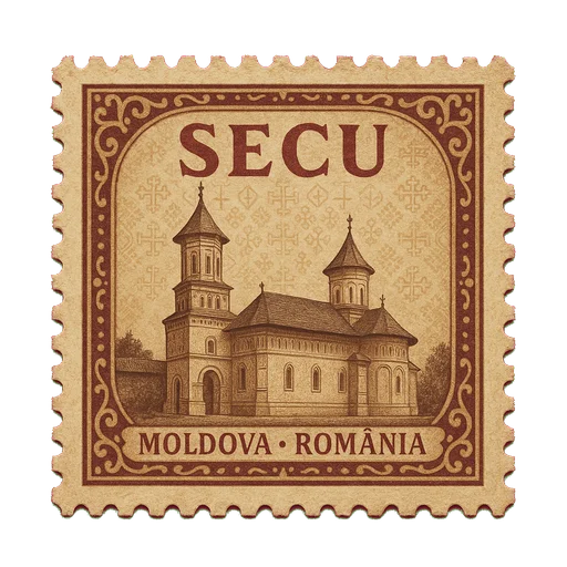 Ilustrație tip timbru: Mănăstirea Secu