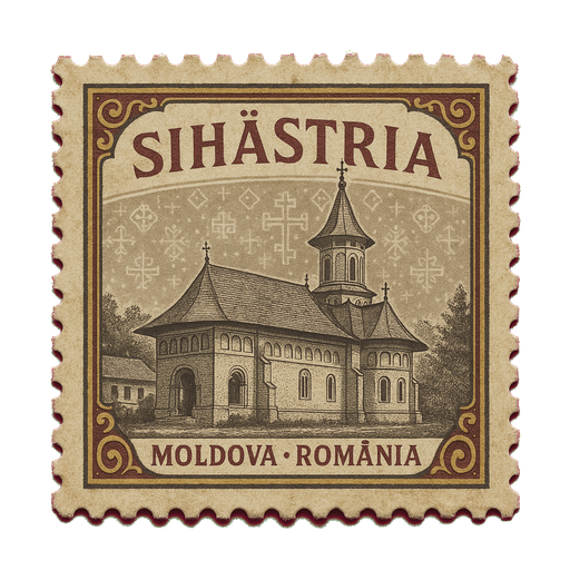 Ilustrație tip timbru: Mănăstirea Sihăstria