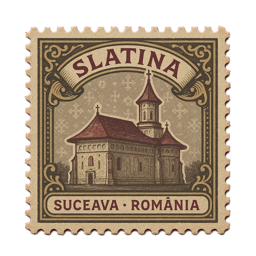 Ilustrație tip timbru: Mănăstirea Slatina