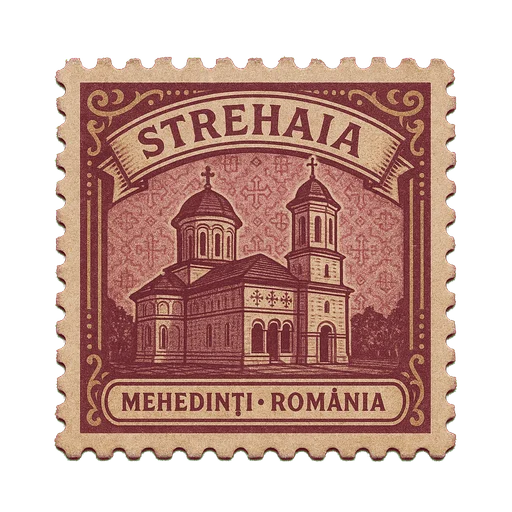 Ilustrație tip timbru: Mănăstirea Strehaia