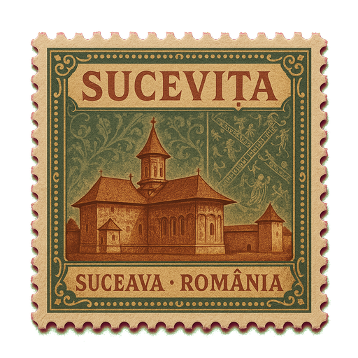 Ilustrație tip timbru: Mănăstirea Sucevița
