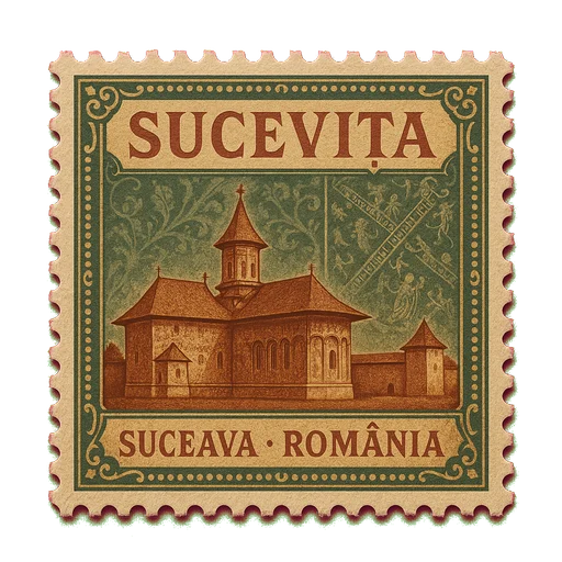 Ilustrație tip timbru: Mănăstirea Sucevița