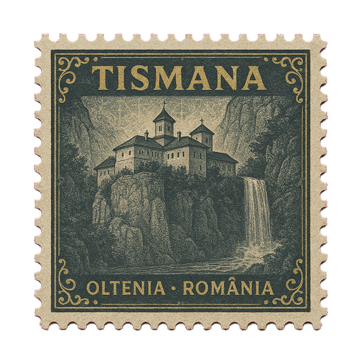 Ilustrație tip timbru: Mănăstirea Tismana