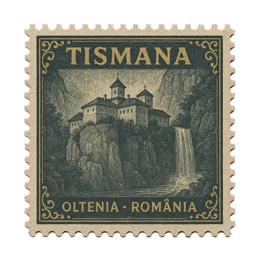 Ilustrație tip timbru: Mănăstirea Tismana