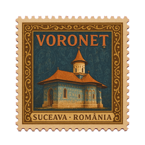Ilustrație tip timbru: Mănăstirea Voroneț