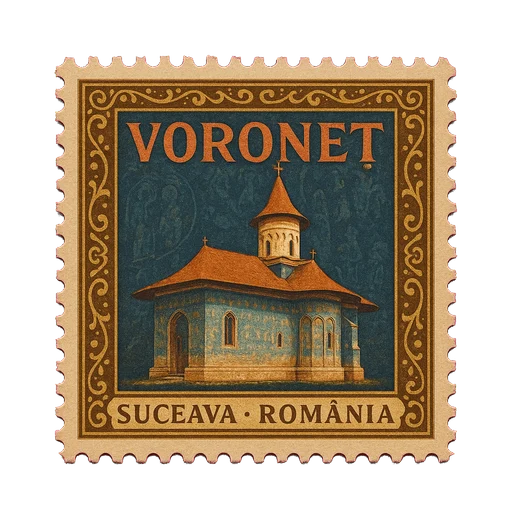 Ilustrație tip timbru: Mănăstirea Voroneț